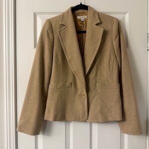 Banana Republic Women's Tan White Tweed Wool Blend Blazer Jacket Size 8